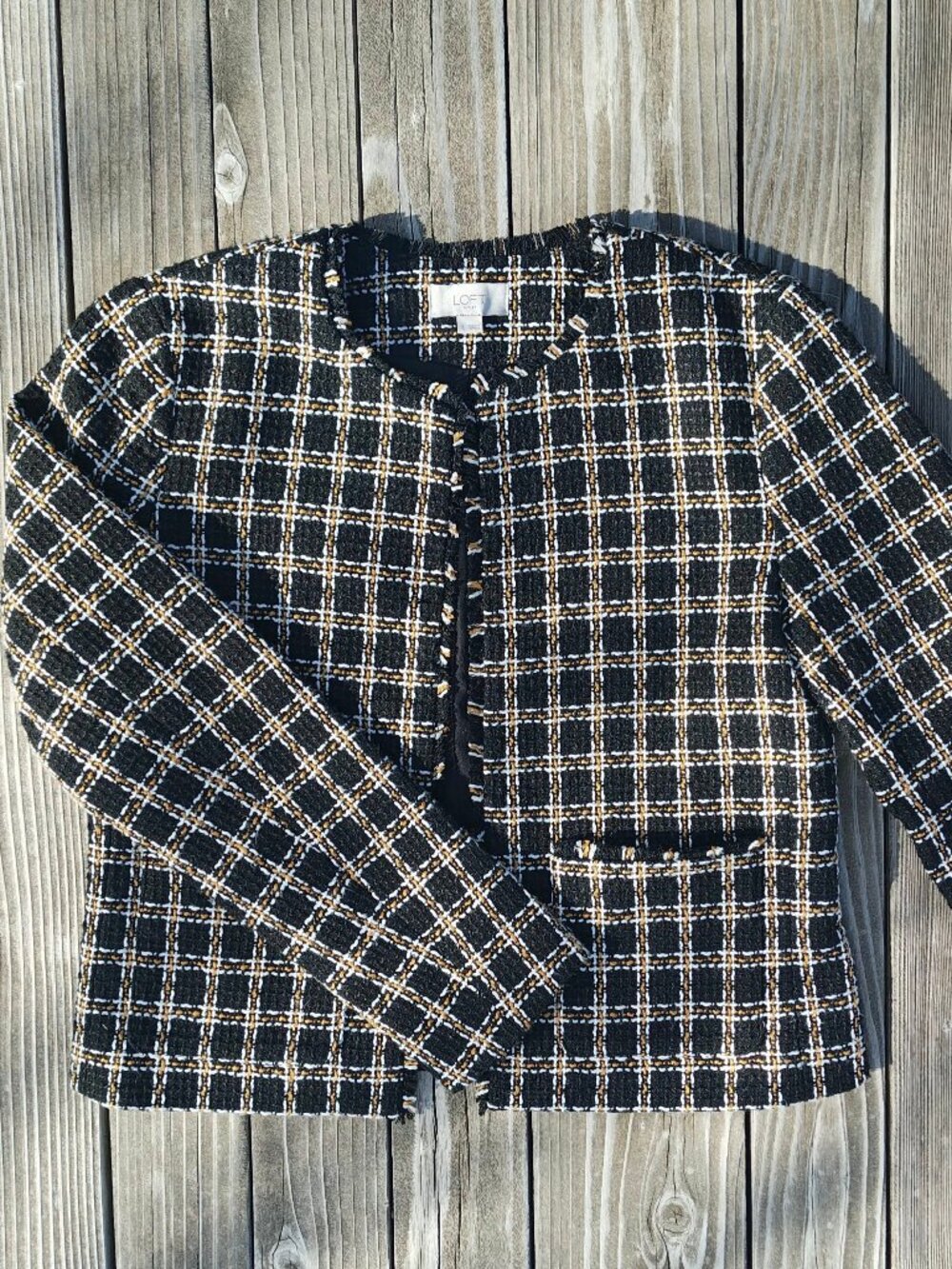 LOFT Outlet Open-Front Black Tweed Blazer